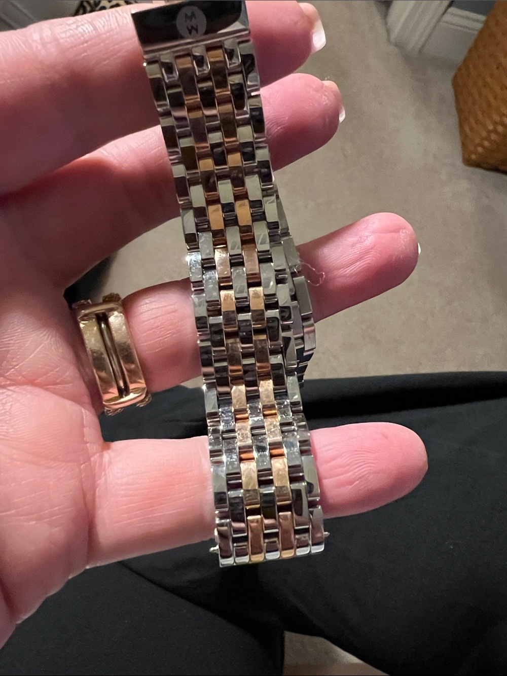 Michele Two-Tone Metal Bracelet — Silver and Rose Gold Accents - Picture 5 of 7